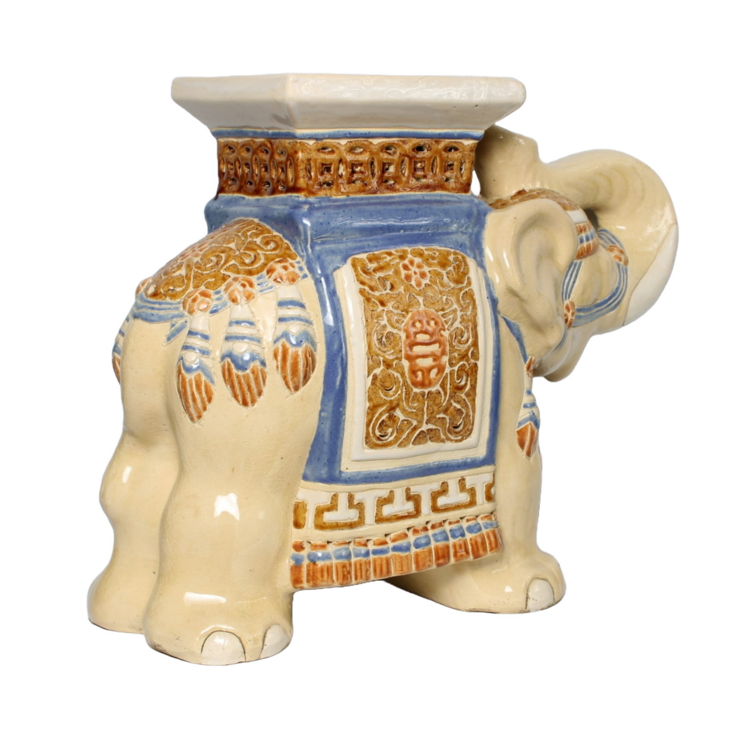 Unique Hand-Painted Ceramic XXL Elephant Plant Stand - Hollywood Regency Style