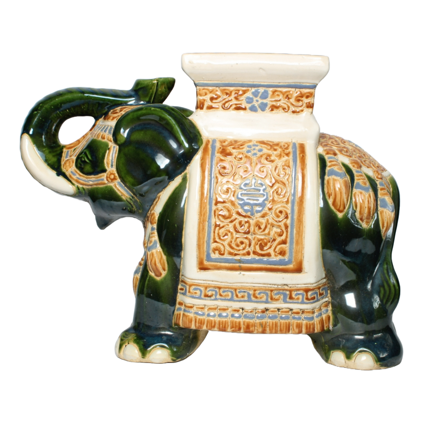 Unique Hand-Painted Ceramic XXL Elephant Plant Stand - Hollywood Regency Style