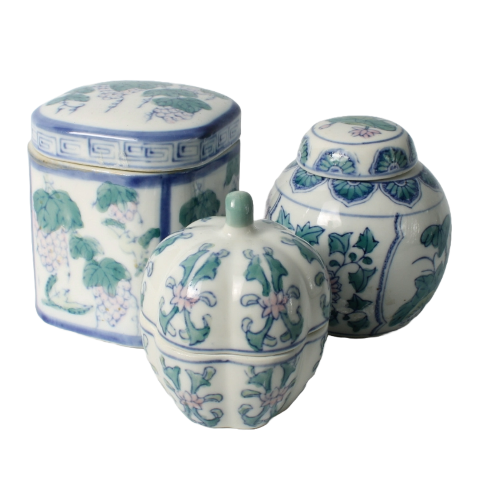 Set of 3 Porcelain Jars with Traditional Chinese Decoration, 20th Century