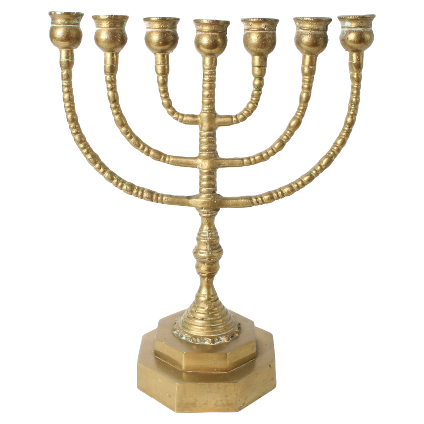 Antique brass menorah candelabrum | Jewish seven-branched candlestick |