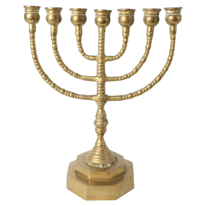 Antique brass menorah candelabrum | Jewish seven-branched candlestick |
