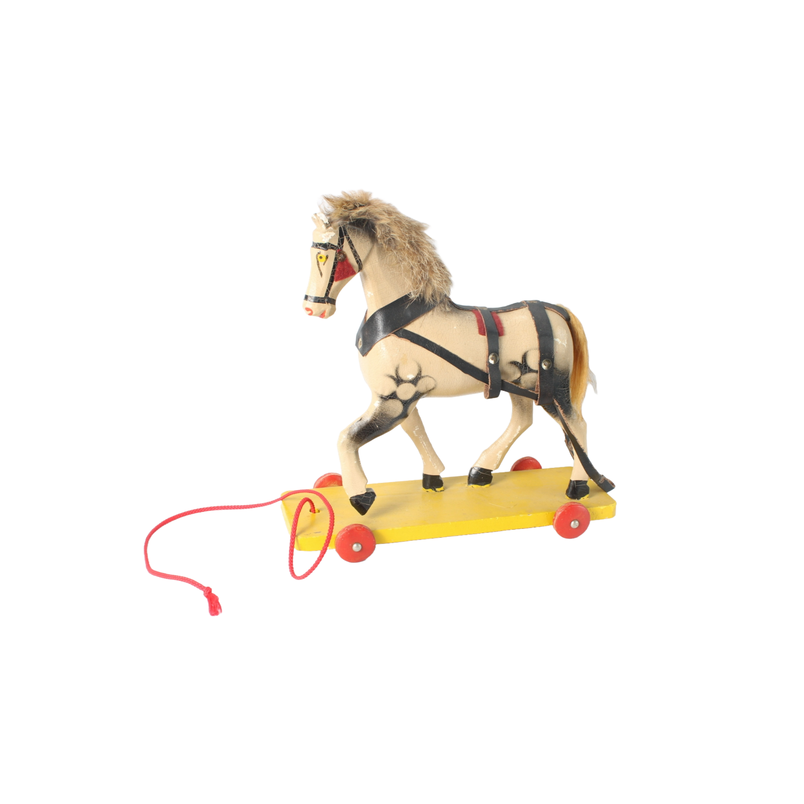 Vintage Handcrafted Wooden Horse Pull Toy on Wheels, 1940s-1950s, Antique