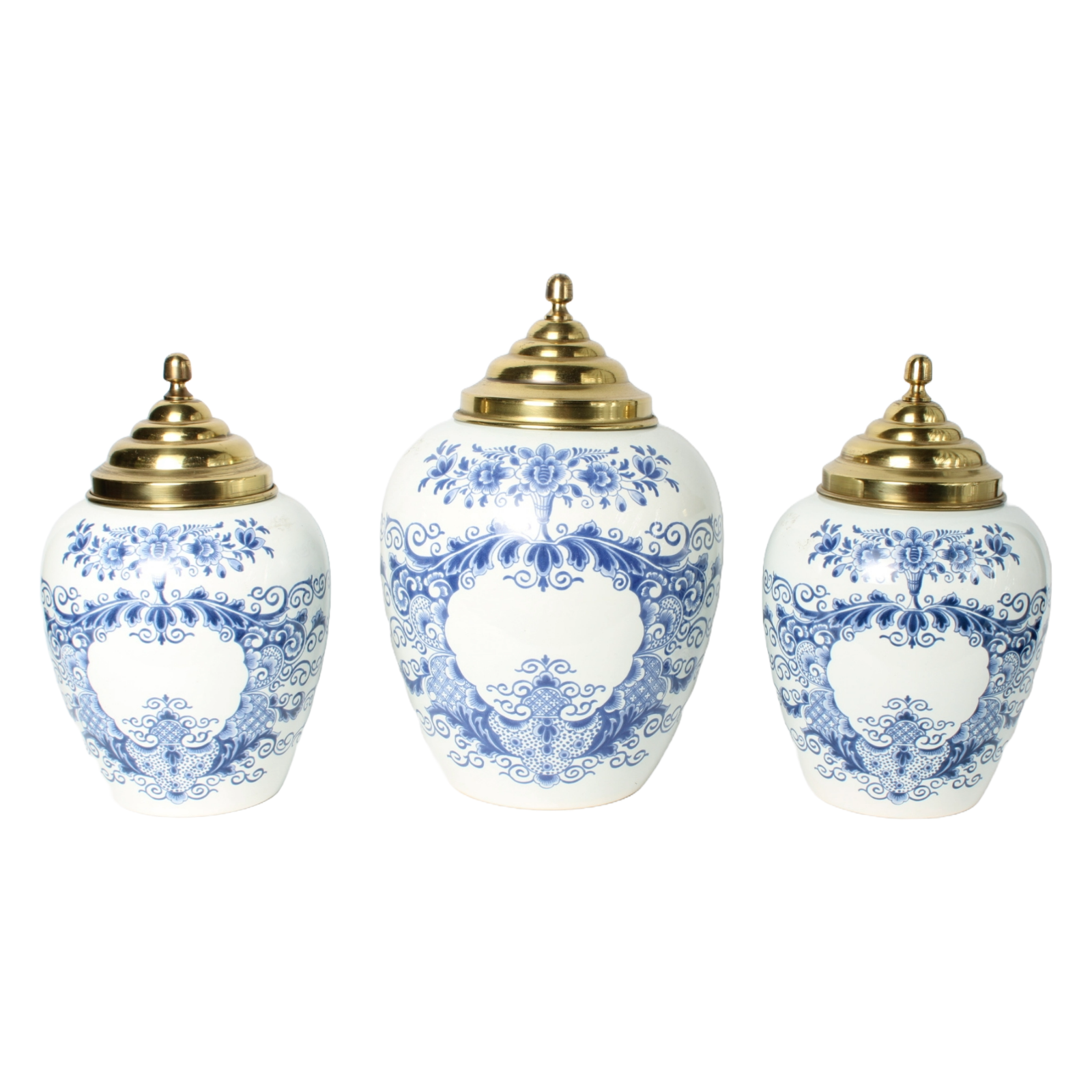 Set of three Delft Blue tobacco jars with brass lids – Royal Delft De Porceleyne