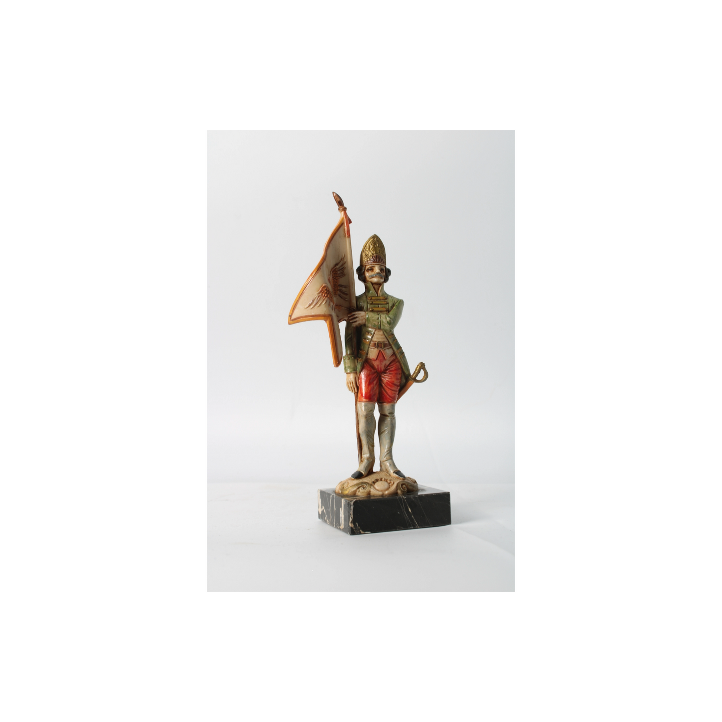 Hand-Painted Italian Soldier Figurine on Genuine Carrara Marble Base