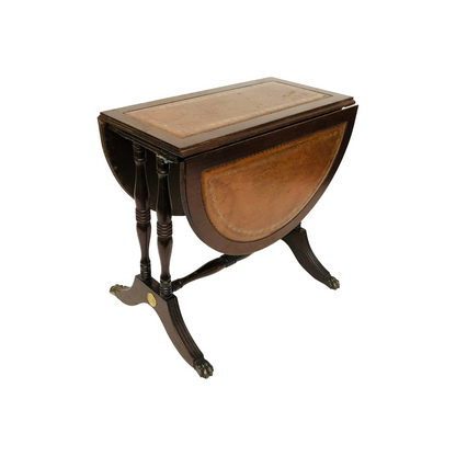 Vintage Mahogany Drop Leaf Table with Leather Top and Brass Claw Feet, 1950s