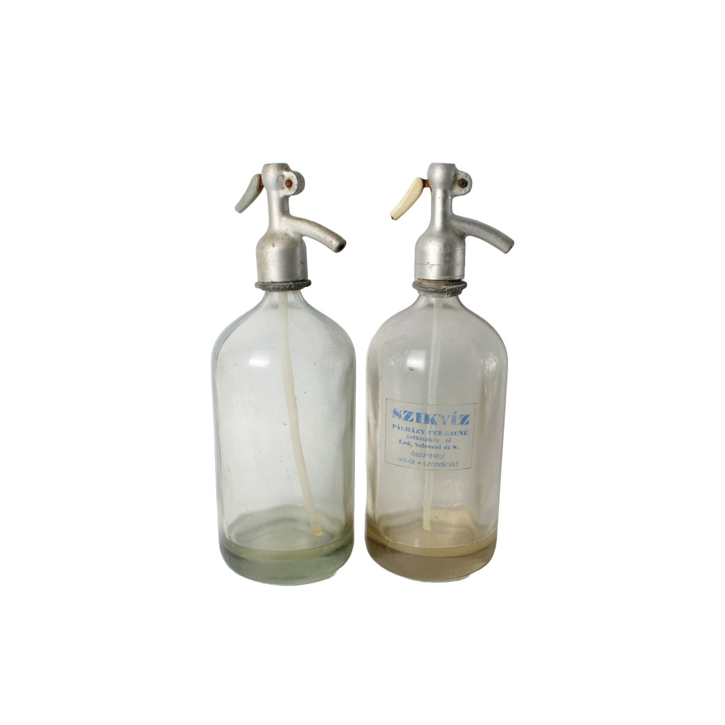 Set Antique Glass Soda/Siphon Bottles - Set of 2, Hungarian Szikvíz Bottles