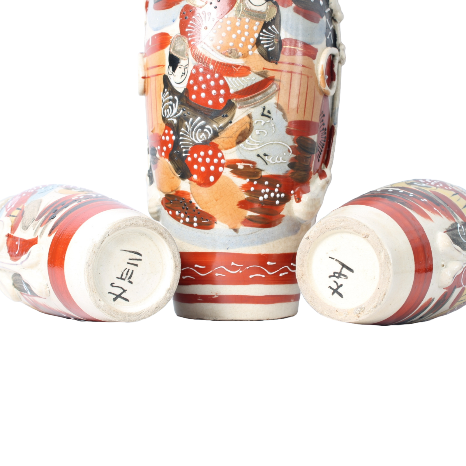 Set of Four Hand-Painted Japanese Satsuma Vases, Late 19th to Early 20th Century