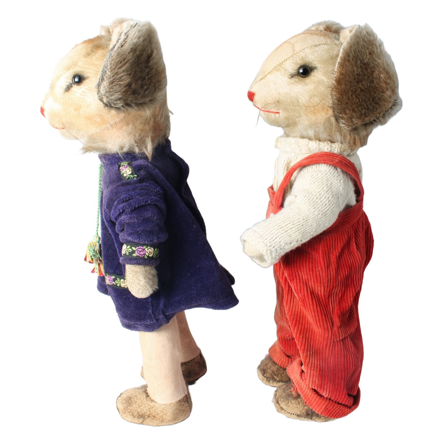Antique Pair of Rabbit Dolls – Handmade Fabric Outfits – Rare Collectible Toy