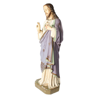 Antique Sacred Heart of Jesus Statue | Plaster | Hand-Painted | 1900-1925 | 65cm