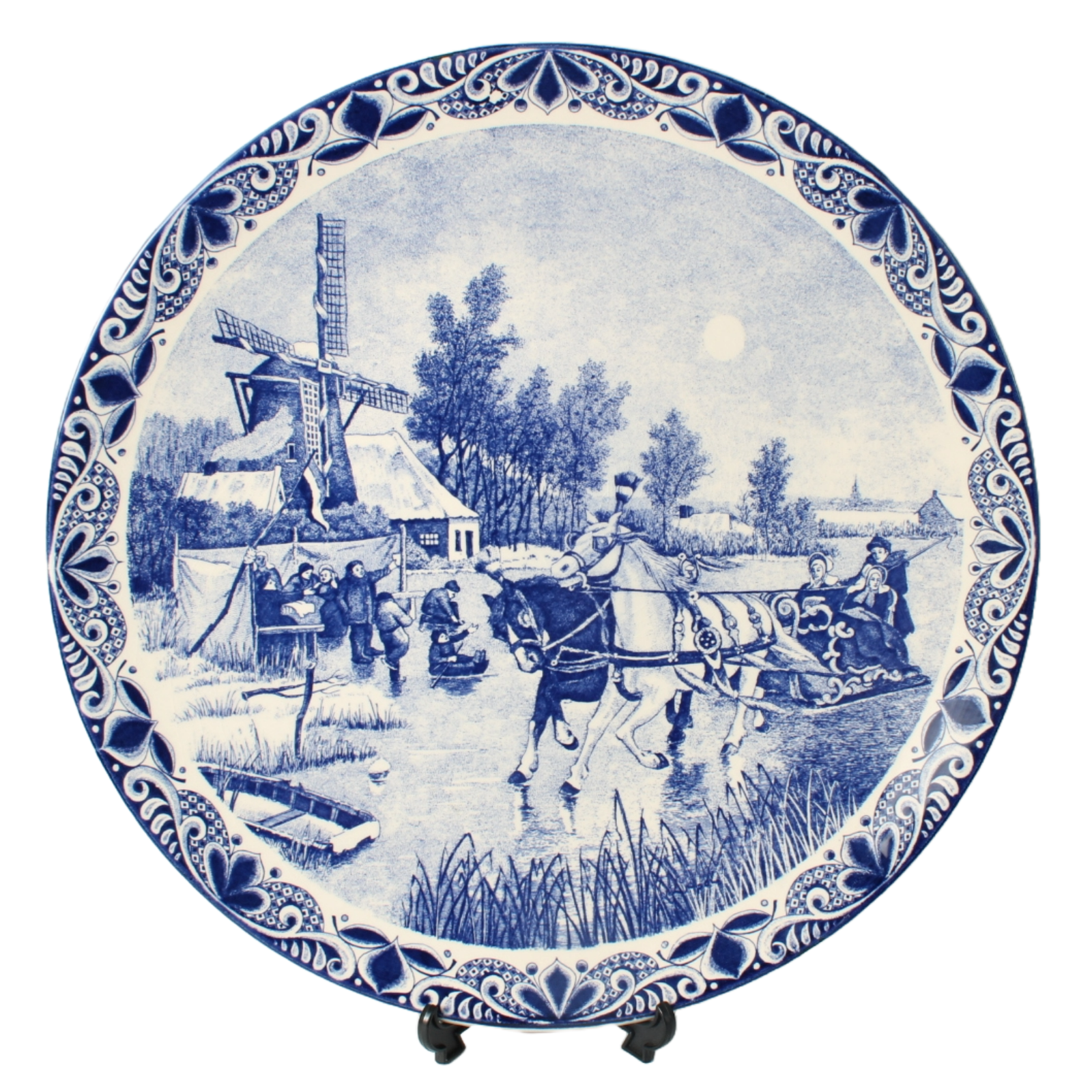 Authentic Chemkefa Delft Blue Hand-Painted Wall Plate, Dutch Winter Scene