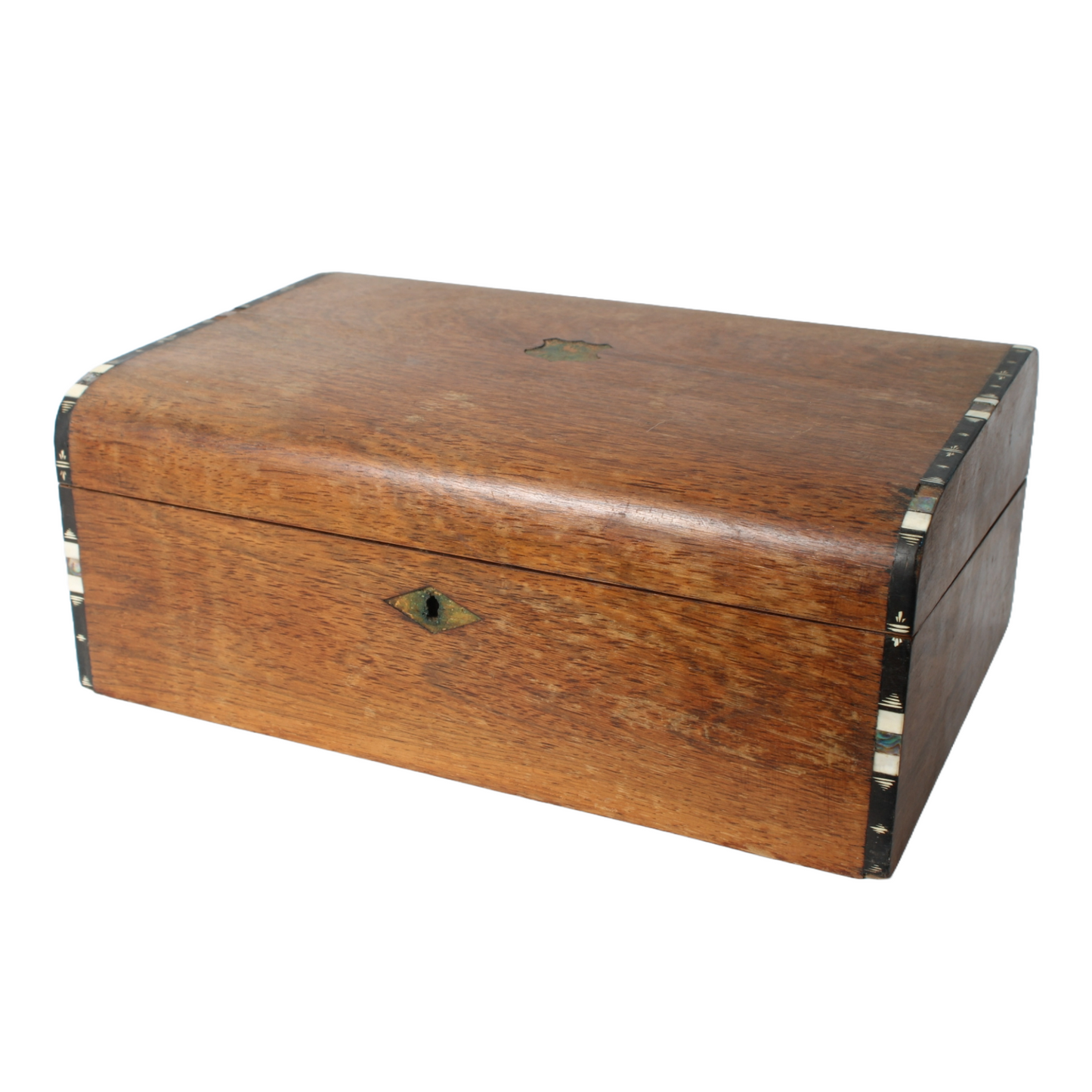 Antique 19th Century Wooden Writing Box with Inlay and Glass Inkwells - Unique C