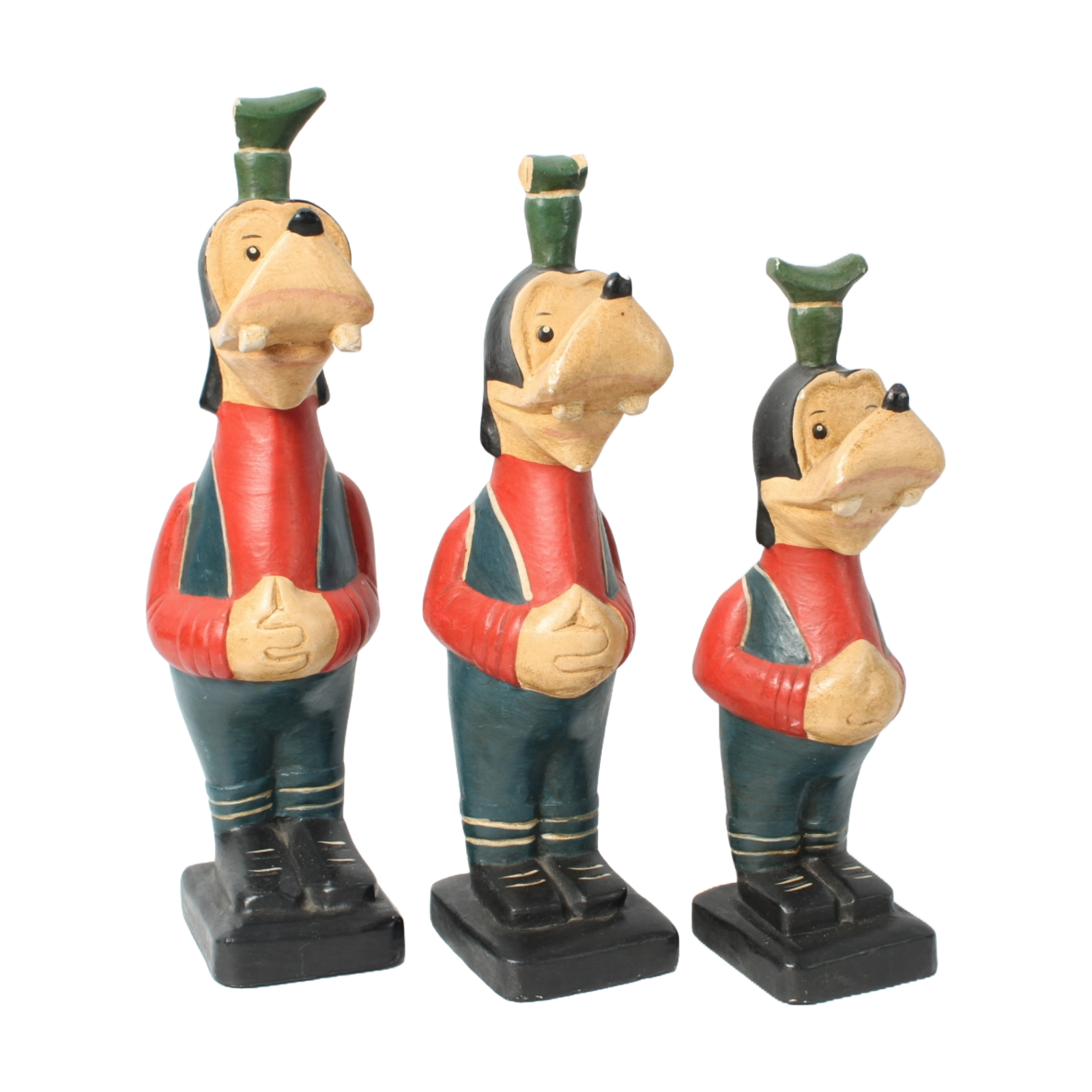 Set of Three Wooden Goofy Figurines – Walt Disney Collectibles – 25.5 cm Tall