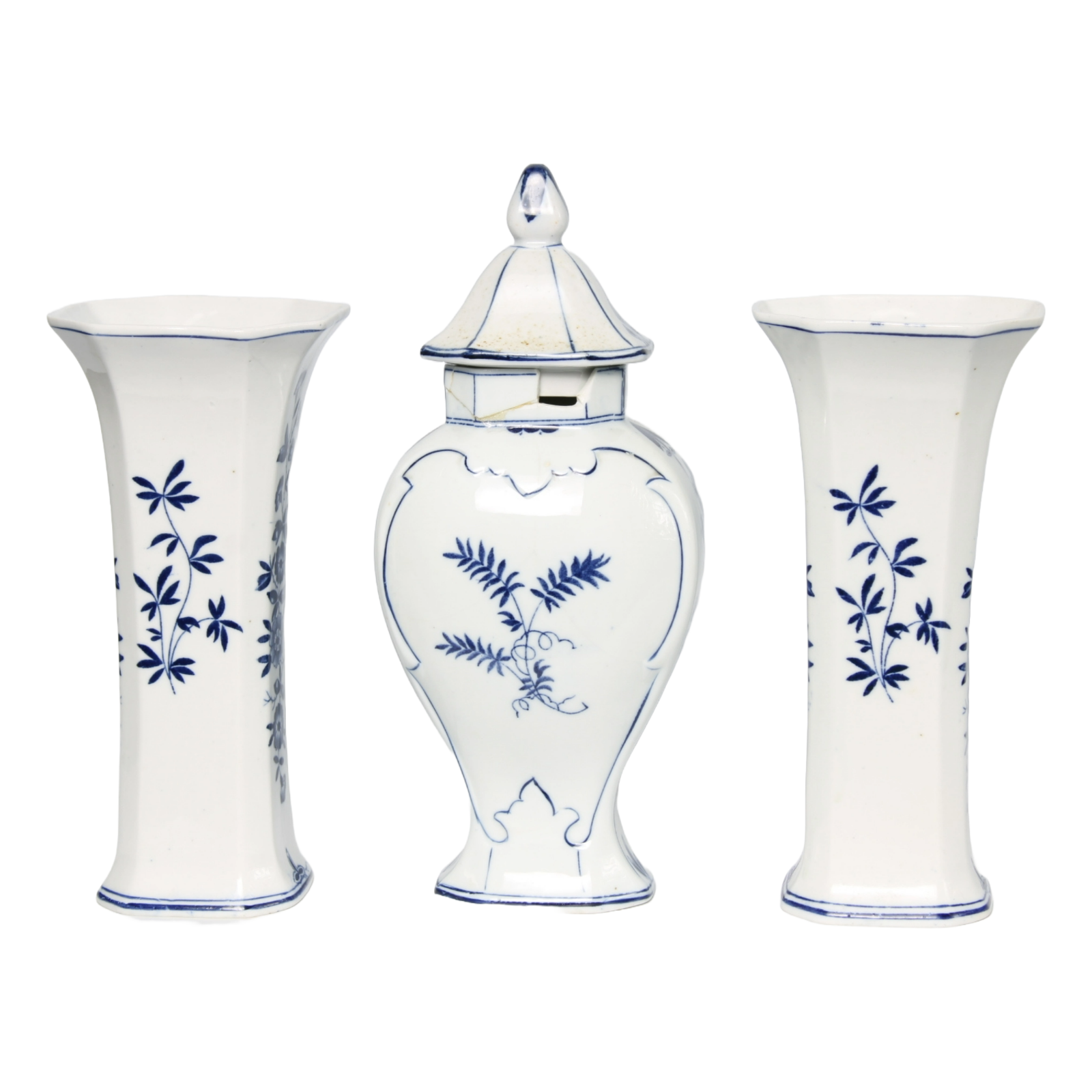 Beautiful 1950s Delft Blue Garniture Set - Set of 3 Pieces