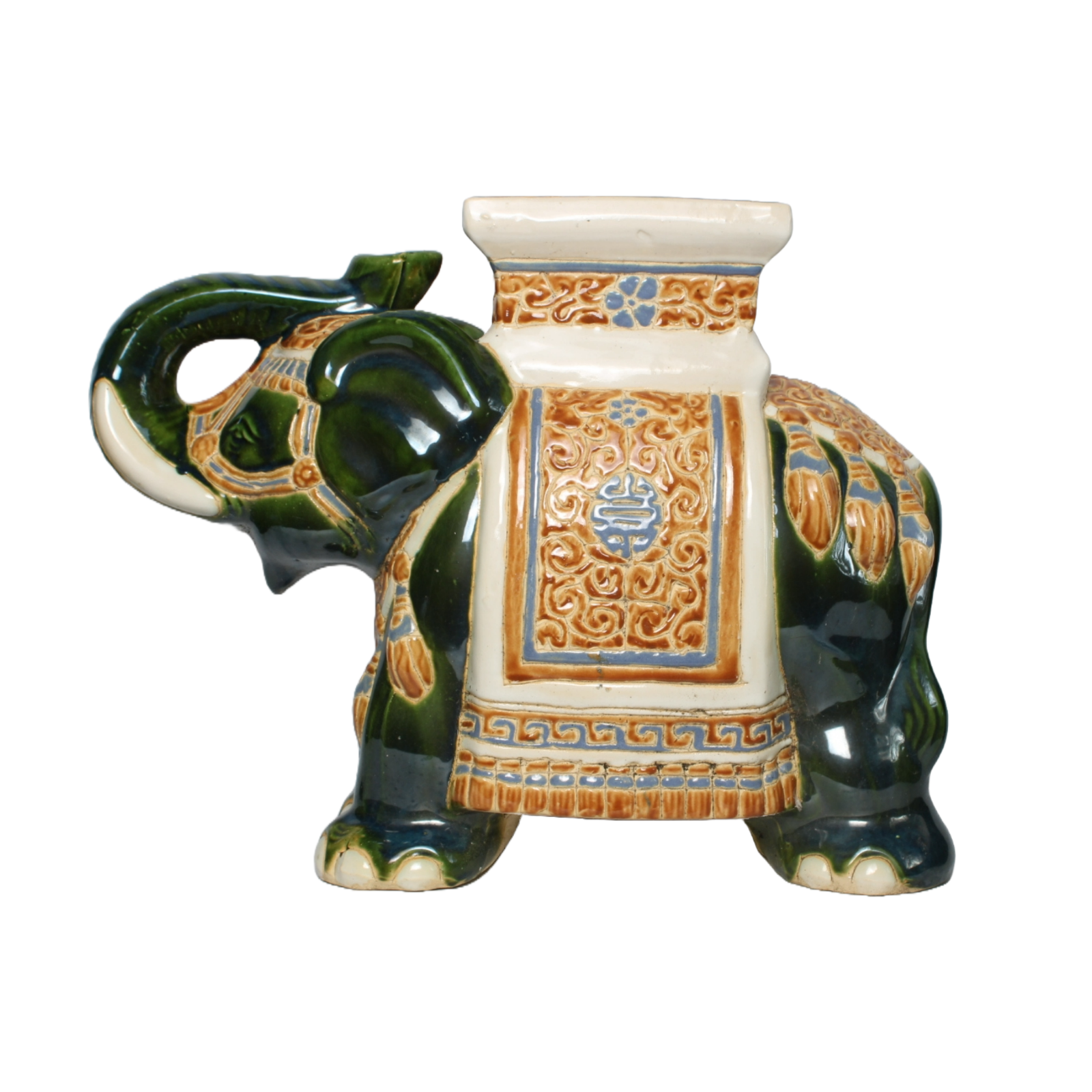 Unique Hand-Painted Ceramic XXL Elephant Plant Stand - Hollywood Regency Style