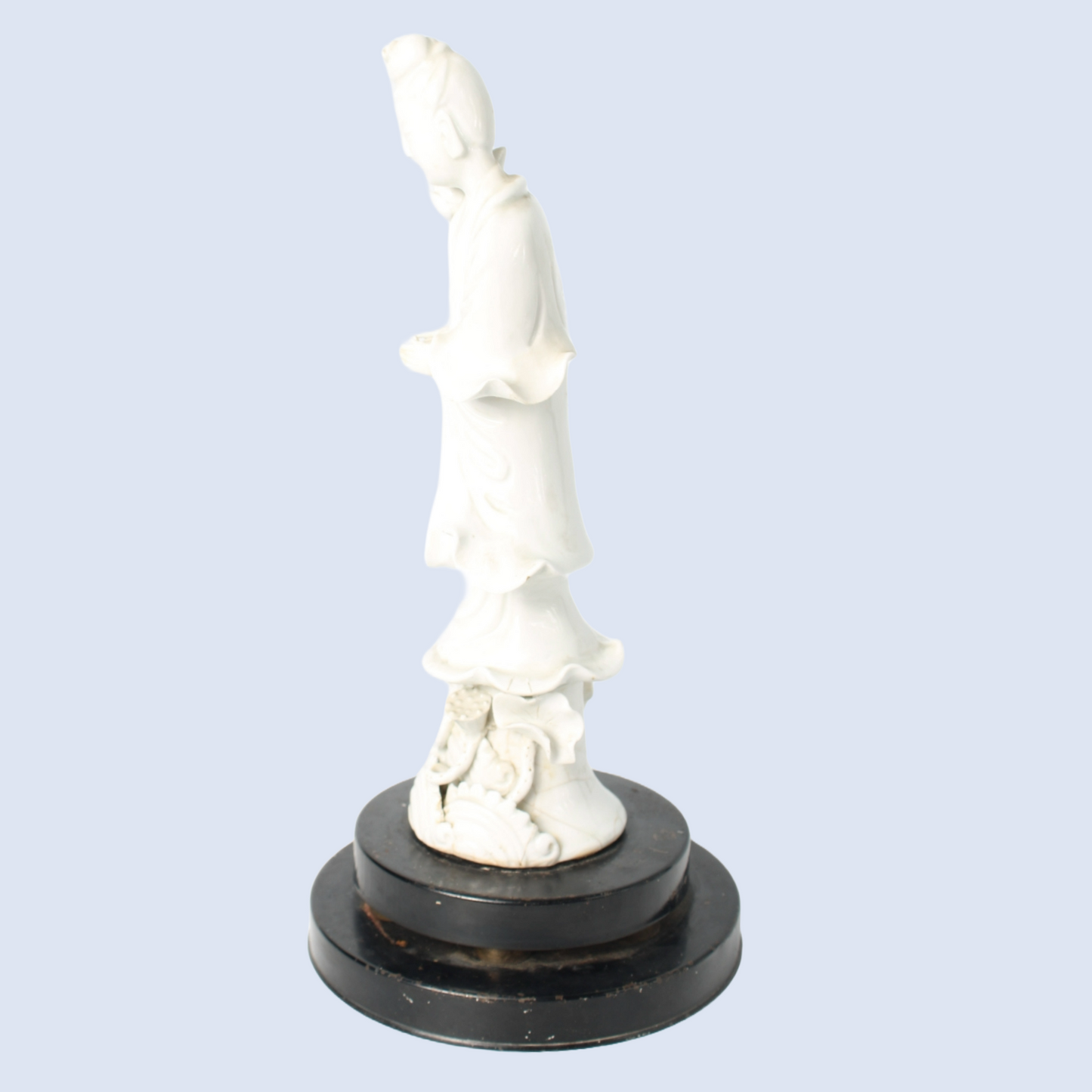 White Porcelain Guanyin Figure on Wooden Base, ca. 1920–1940, Blanc de Chine