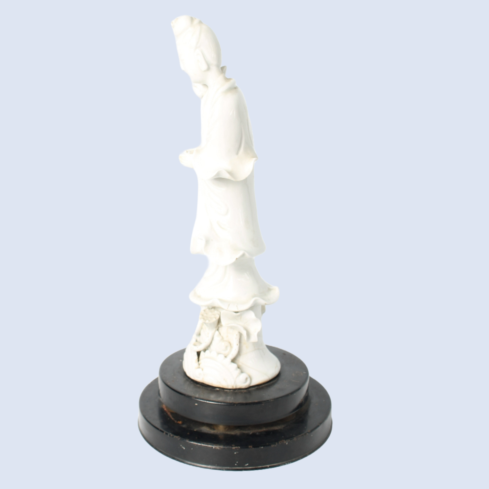 White Porcelain Guanyin Figure on Wooden Base, ca. 1920–1940, Blanc de Chine