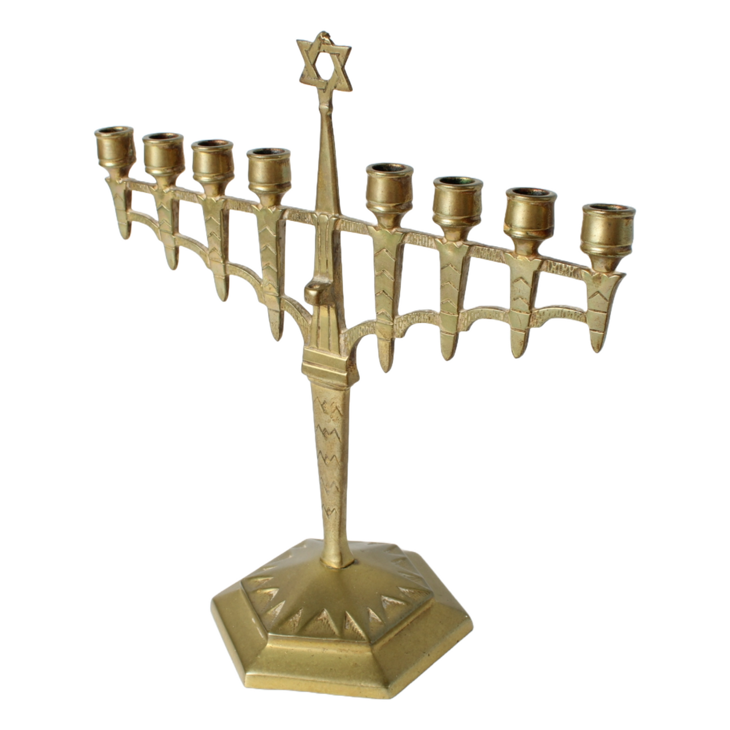 Antique Brass Hanukkah Menorah | Jewish Nine-Branched
