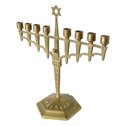Antique Brass Hanukkah Menorah | Jewish Nine-Branched