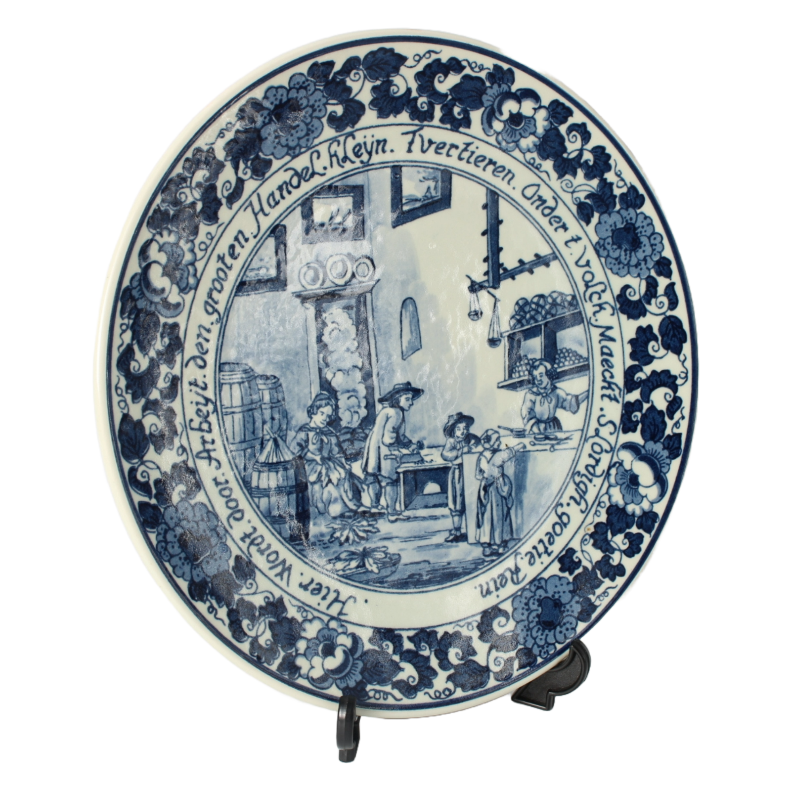 Hand-Painted Delft Blue Plate with Traditional Bakery Scene, 20th Century