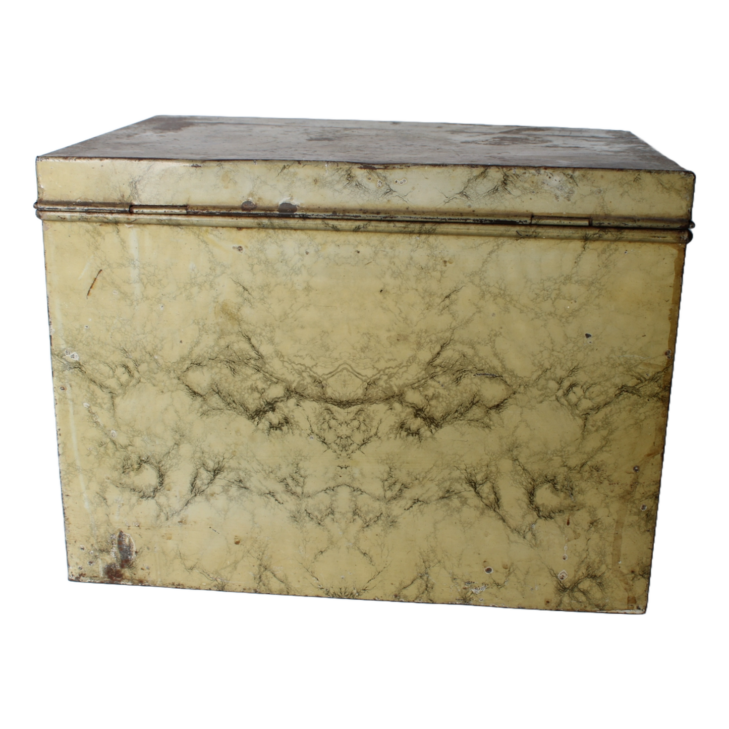 Antique Faux-Marble Metal Storage Chest with Knobs – Industrial Tin Box