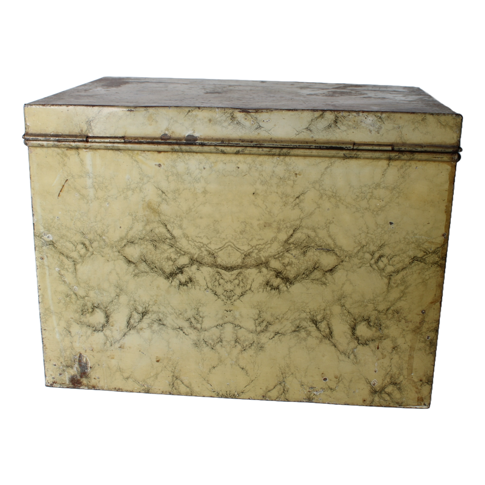 Antique Faux-Marble Metal Storage Chest with Knobs – Industrial Tin Box