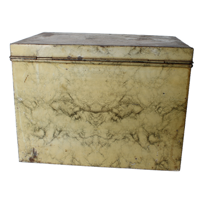 Antique Faux-Marble Metal Storage Chest with Knobs – Industrial Tin Box