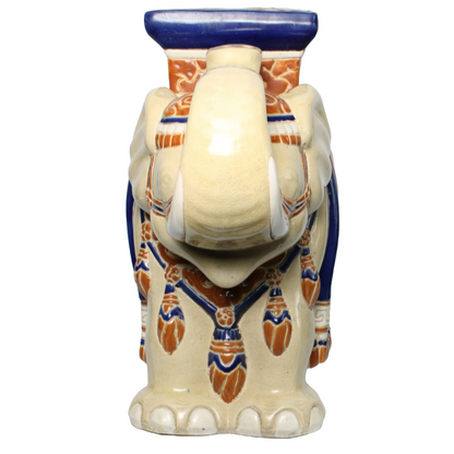 Unique Hand-Painted Ceramic XXL Elephant Plant Stand - Hollywood Regency Style