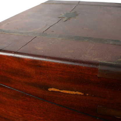 19th Century Writing Box – Antique Wooden Portable Desk with Brass Fittings