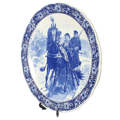 Large Hand-Painted Petrus Regout Decorative Plate with Winter Sleigh Scene