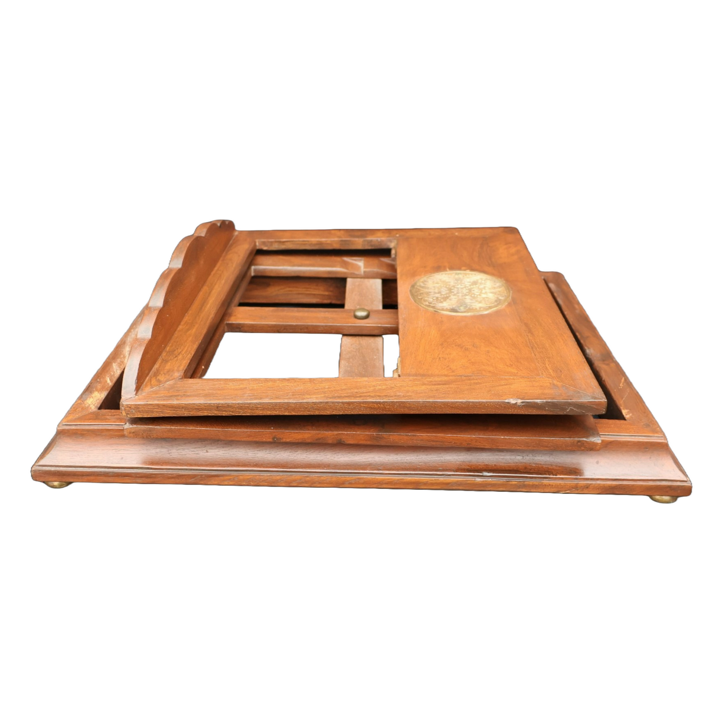 Antique Adjustable Wooden Book Stand with Brass Inlay, UK, Circa 1920-1930
