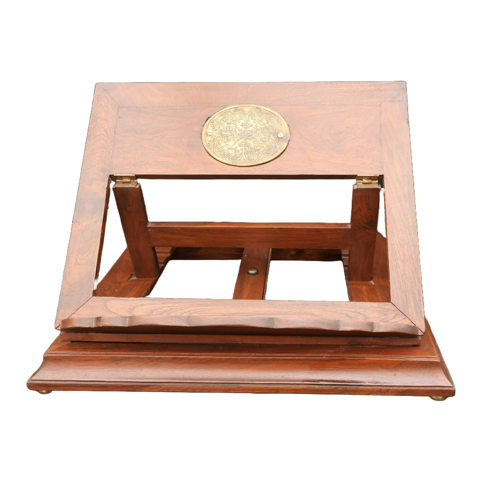 Antique Adjustable Wooden Book Stand with Brass Inlay, UK, Circa 1920-1930