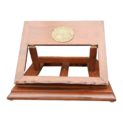 Antique Adjustable Wooden Book Stand with Brass Inlay, UK, Circa 1920-1930