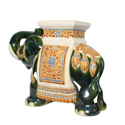 Unique Hand-Painted Ceramic XXL Elephant Plant Stand - Hollywood Regency Style