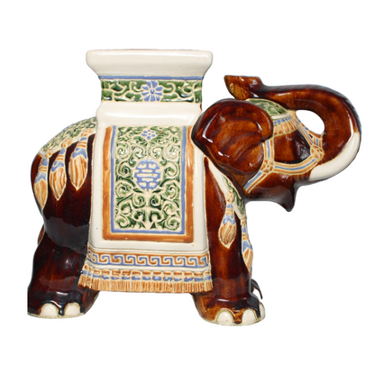 Unique Hand-Painted Ceramic XXL Elephant Plant Stand + Vase