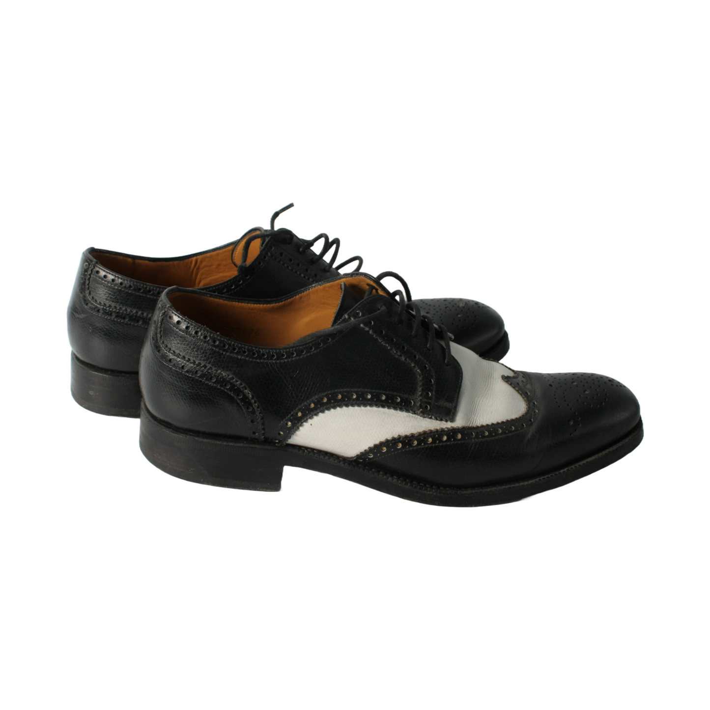 Vintage Black & White Yanko Brogue Shoes, Handcrafted Leather Spectator Shoes