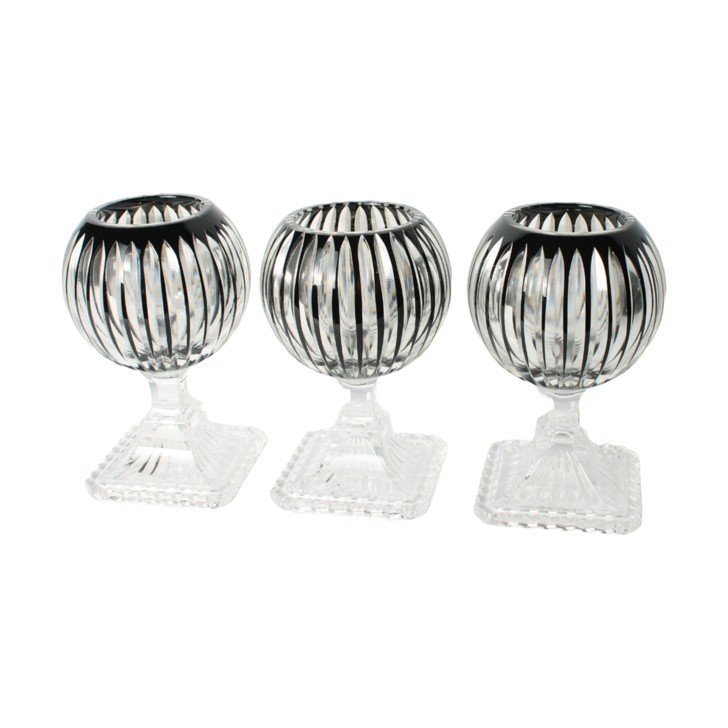 Bohemian Crystal Candle Lanterns, Set of 3, Czech Hand-Cut Glass
