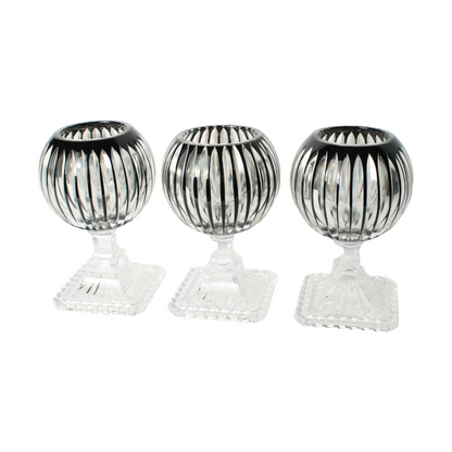 Bohemian Crystal Candle Lanterns, Set of 3, Czech Hand-Cut Glass