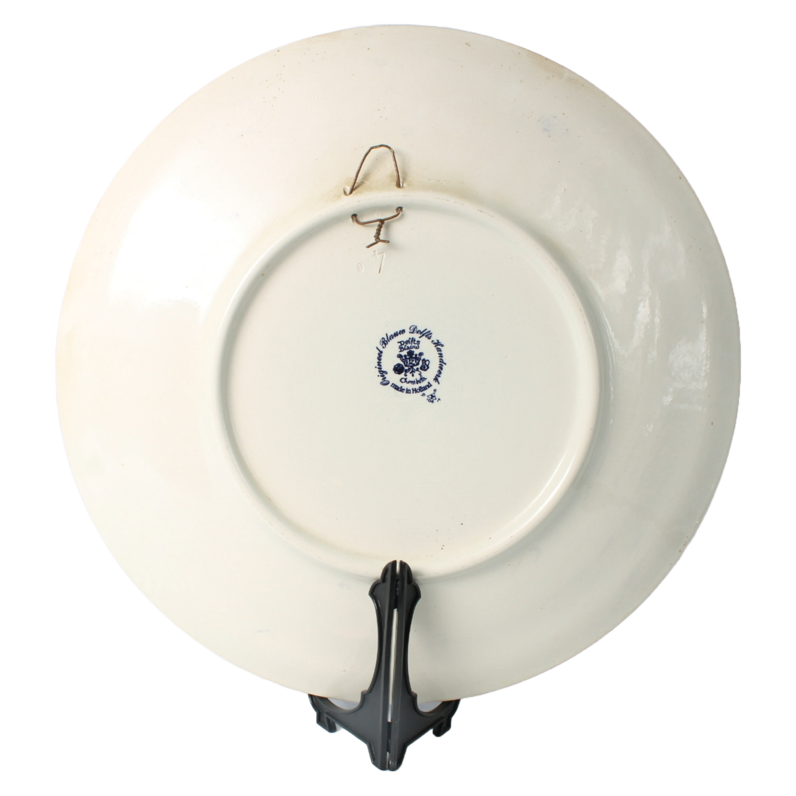Hand-painted Chemkefa Delft Blue Plate with Dutch Horse and Carriage Scene, 38cm