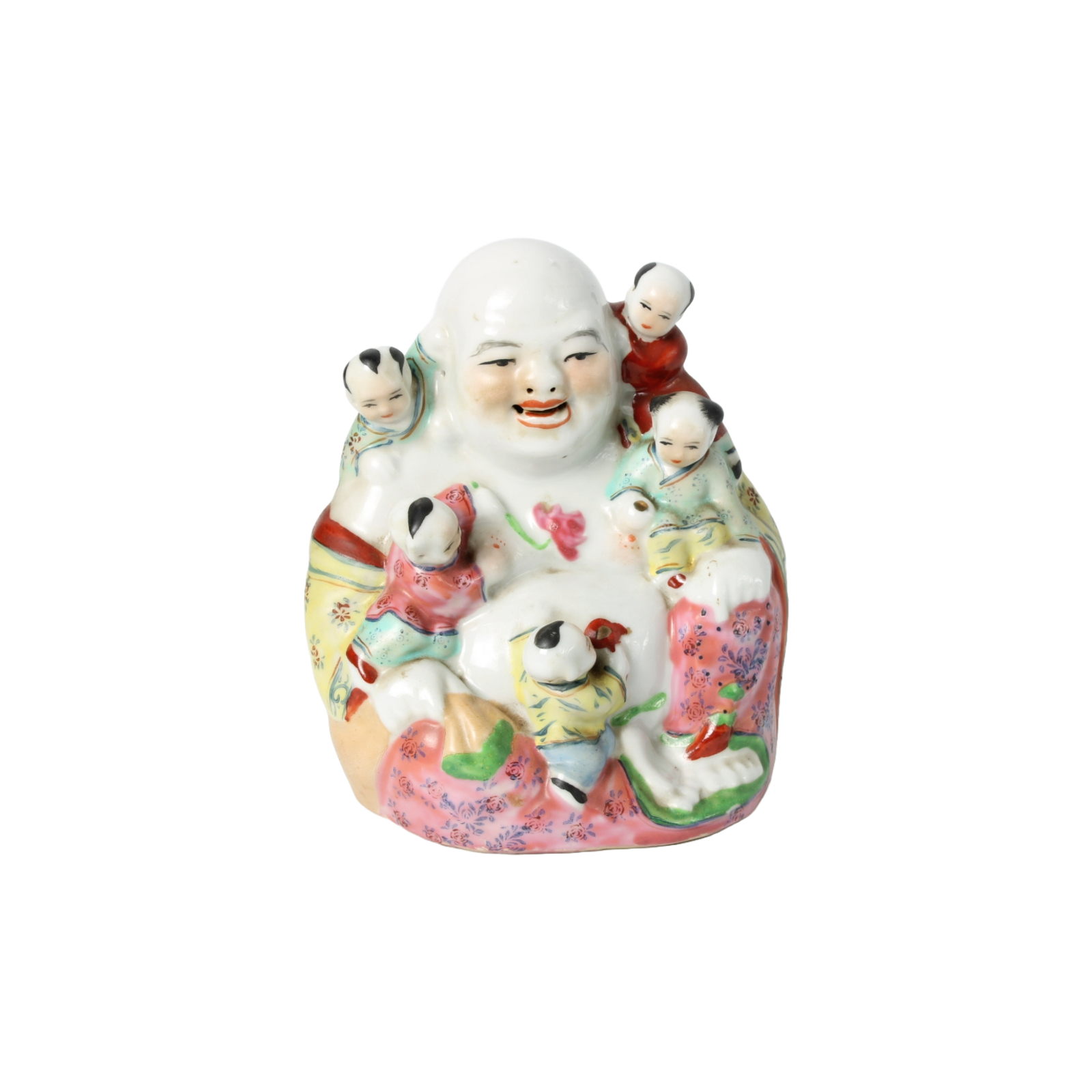 Antique Famille Rose Laughing Buddha with Five Children – Chinese Porcelain