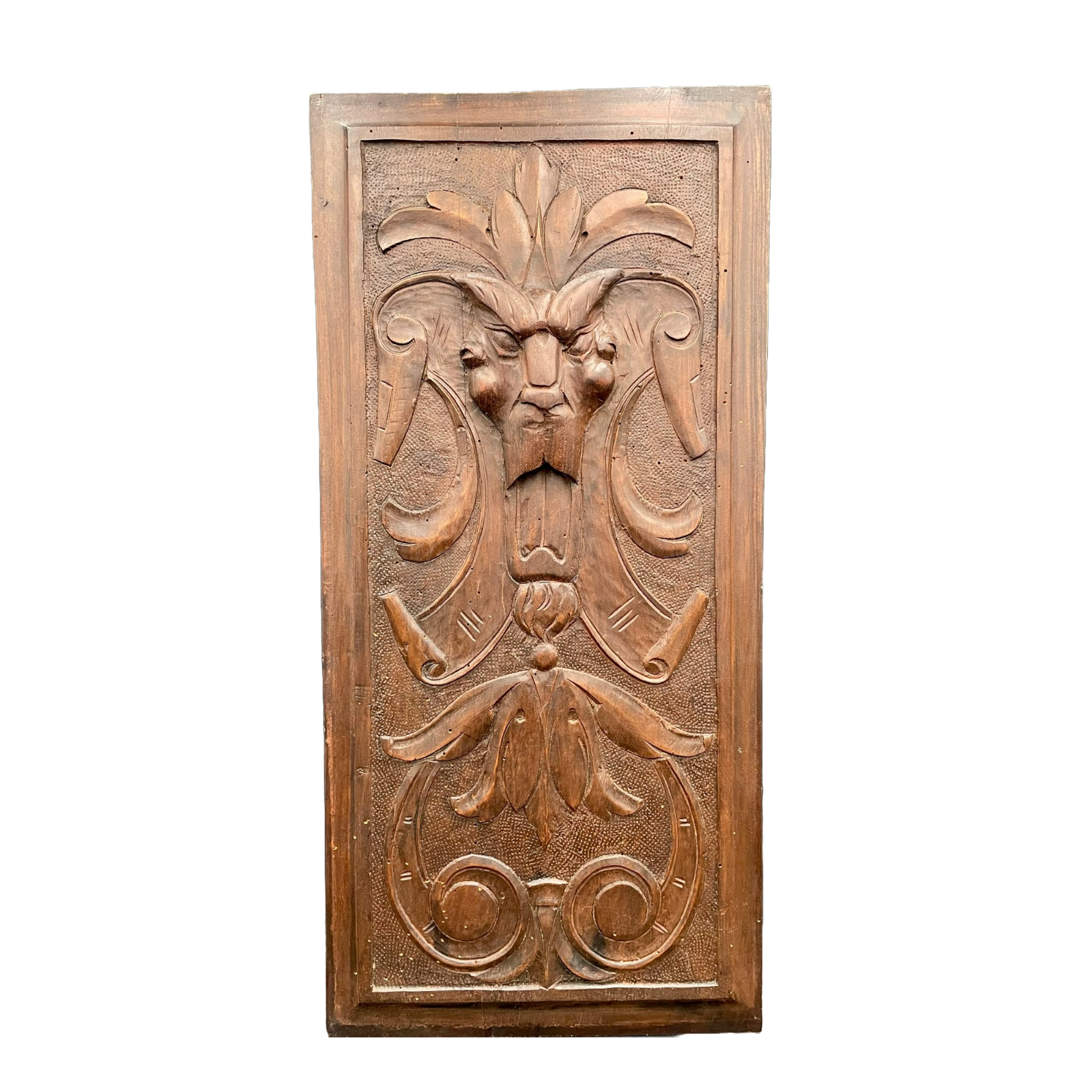 Antique French Hand-Carved Wood Panel with Gothic Baroque Lucifer Relief