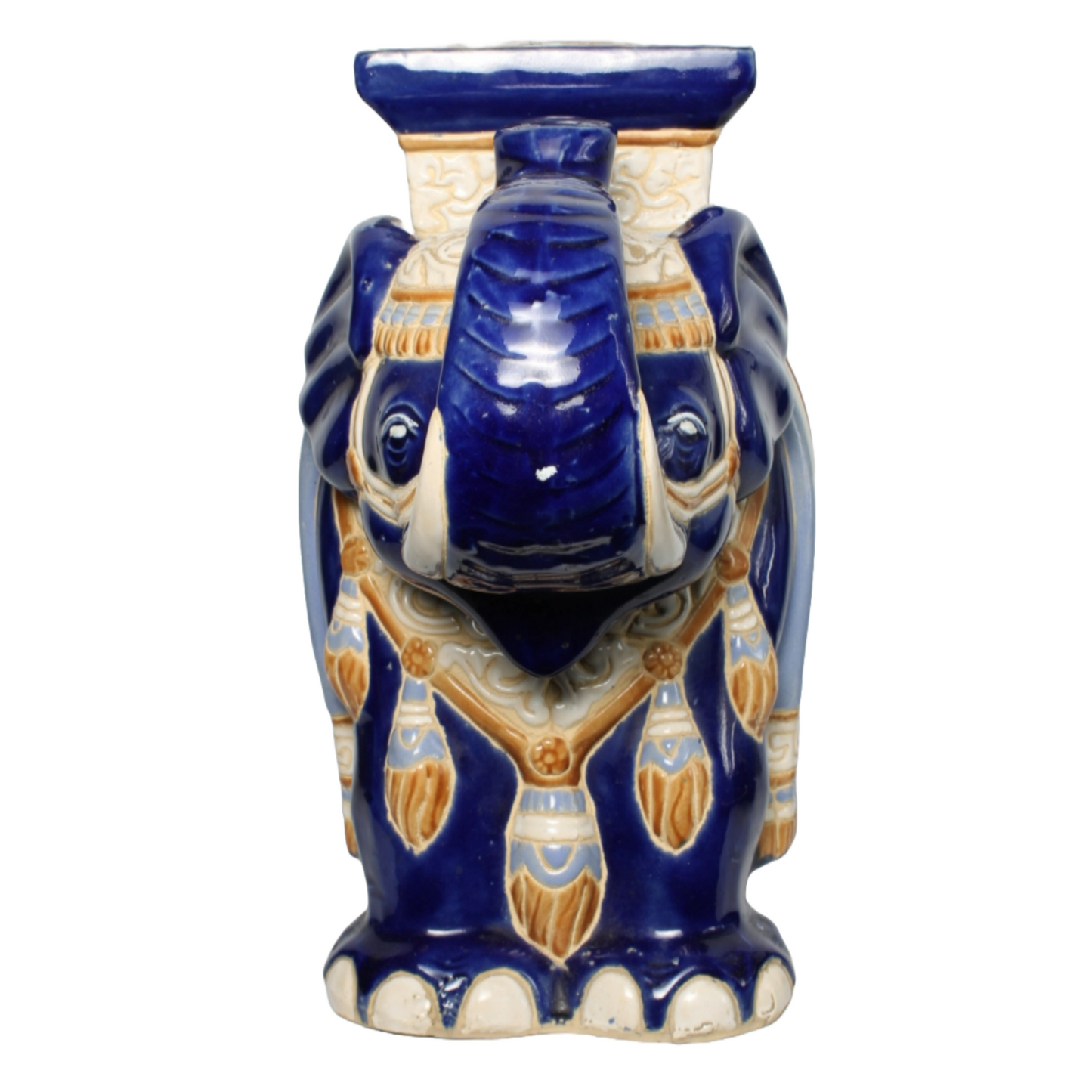 Unique Hand-Painted Ceramic XXL Elephant Plant Stand - Hollywood Regency Style