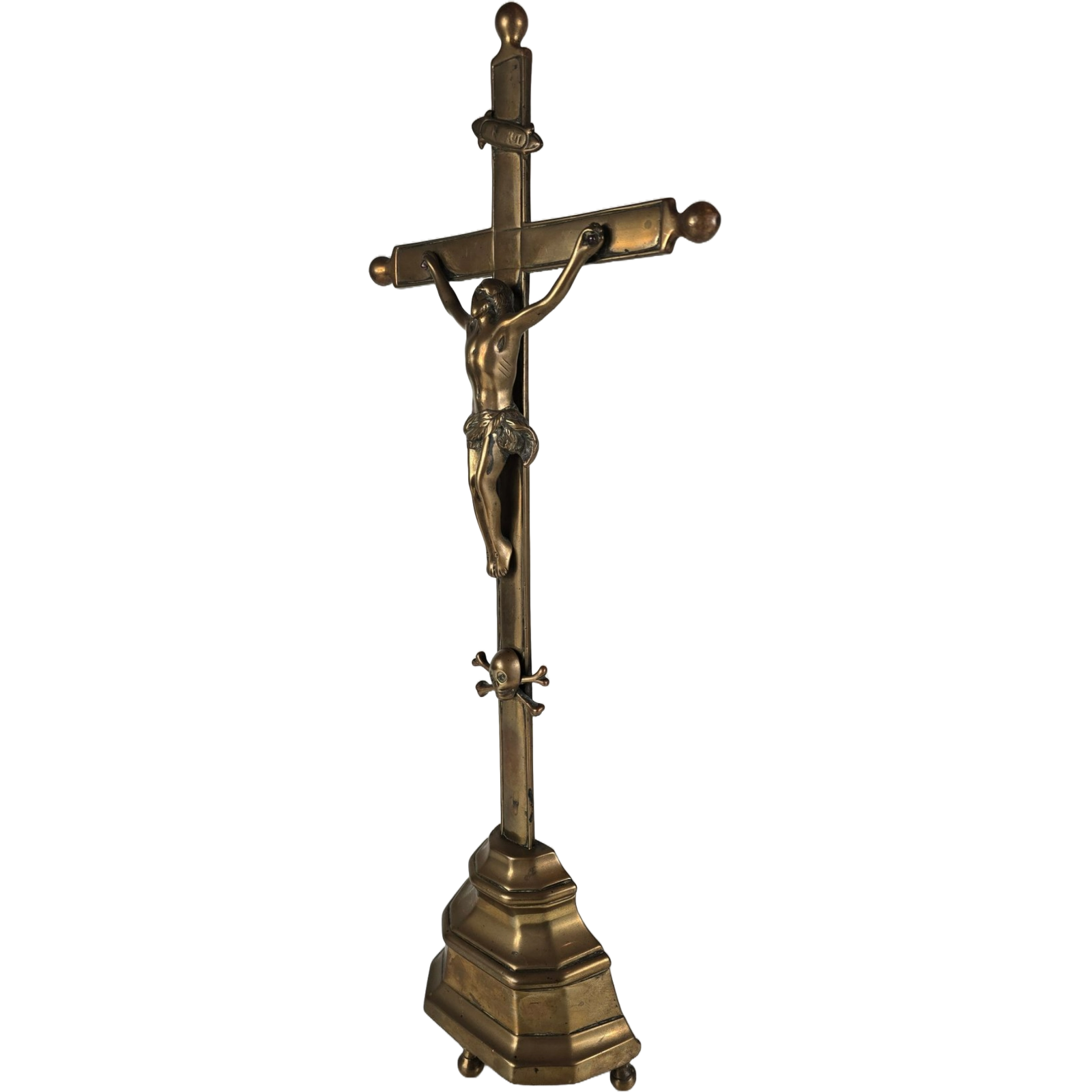Antique French Crucifix - 19th Century | Religious Decorative Artwork | Brass |