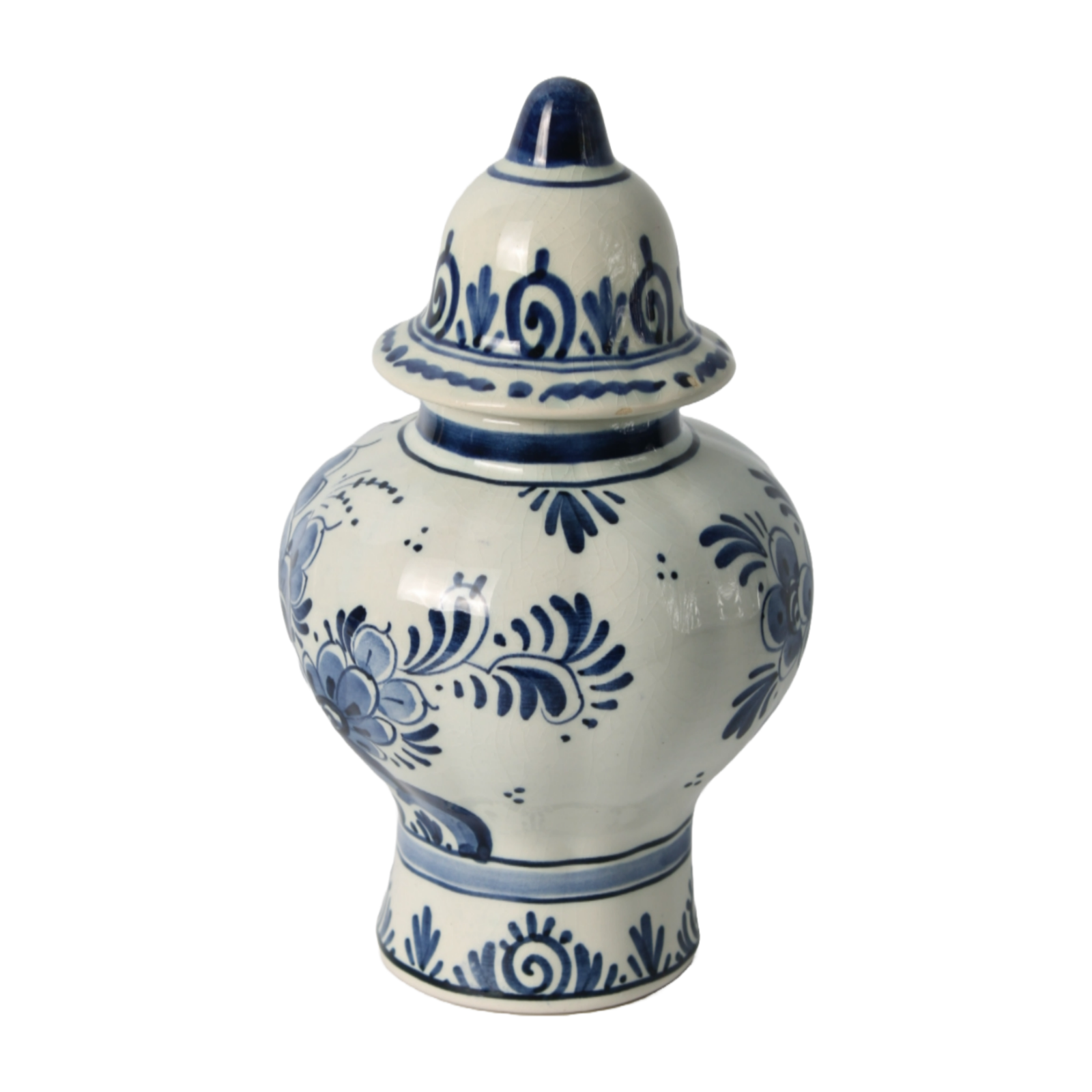 Hand-Painted Delft Blue Ceramic Vase with Lid, Floral Design, Dutch Vintage,