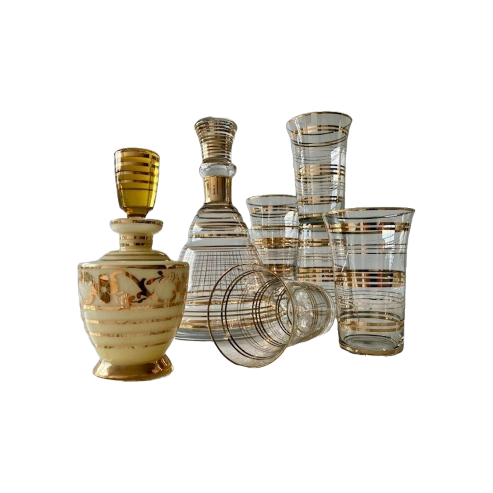 Set of Belgian Verreries de Laeken Glassware - Carafe, Six Water Glasses, and Op