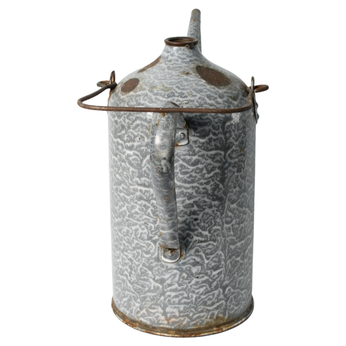 Vintage Enamel Petroleum Can 2 Liter, Gray Marbled Design, Early 20th Century