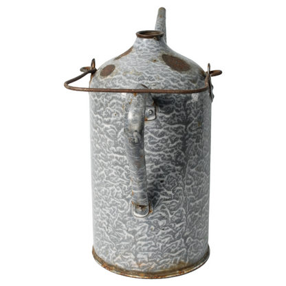 Vintage Enamel Petroleum Can 2 Liter, Gray Marbled Design, Early 20th Century
