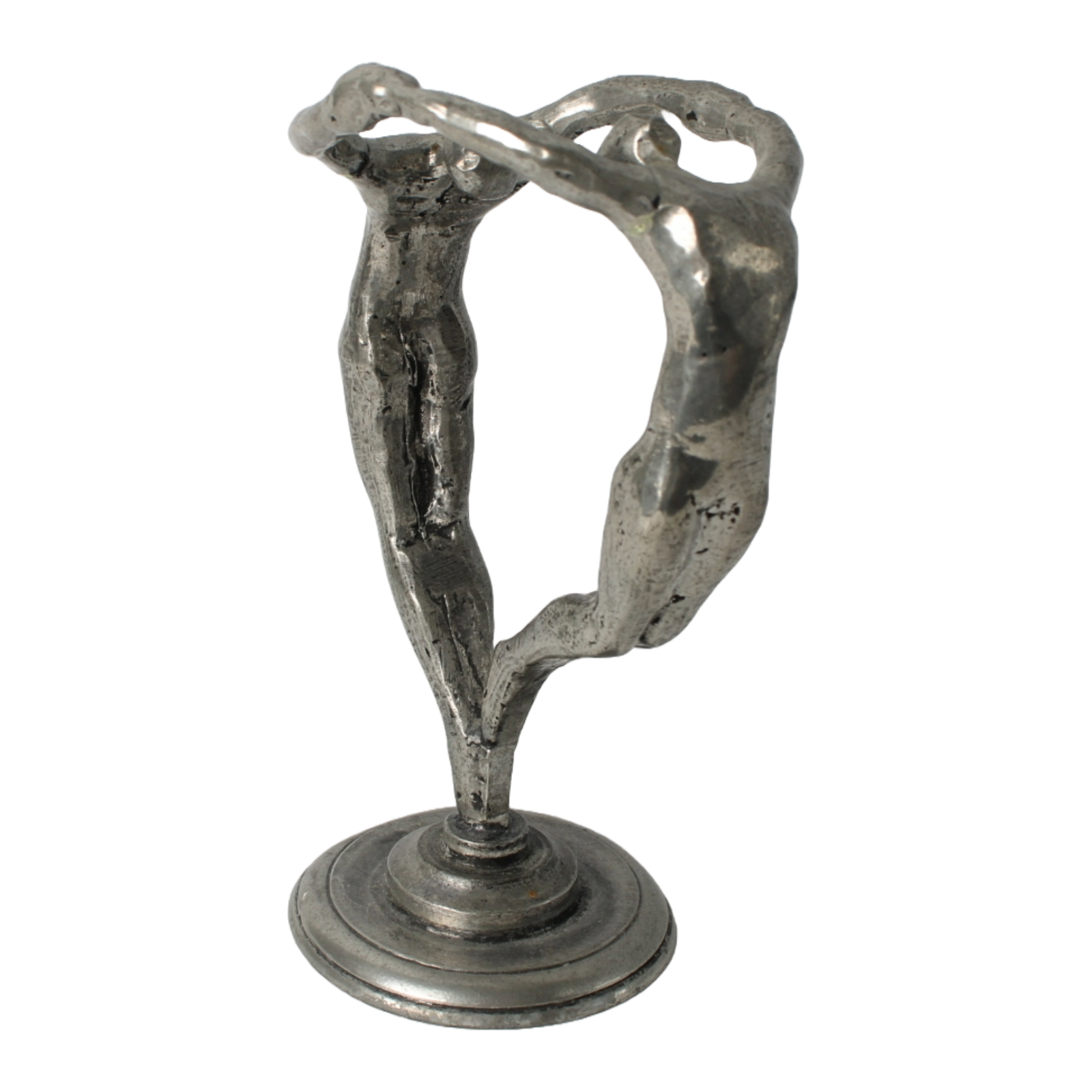 Abstract Pewter Sculpture – Stylized Two-Figure Artwork, Circular Design