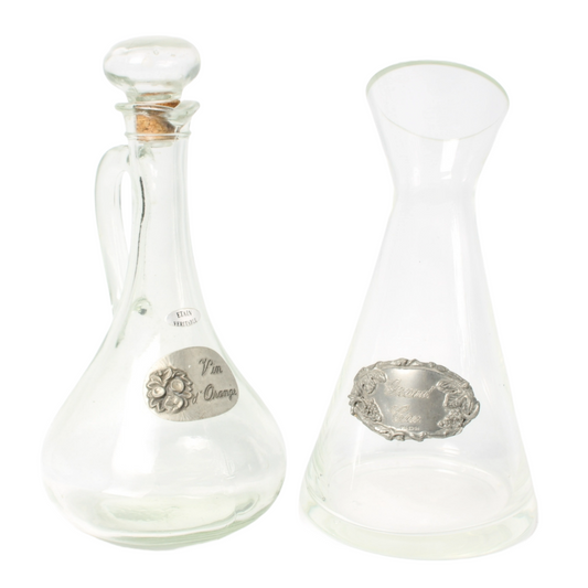 Set of Two Elegant French Carafes – Glass and Pewter – 30 cm and 28.5 cm