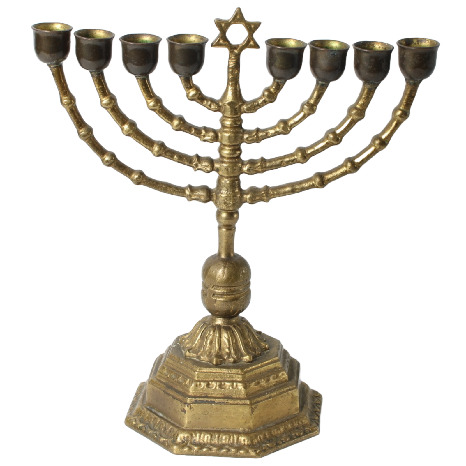 Antique Brass Menorah - 7-Branch Jewish Candelabra, Late 19th/Early 20th Century
