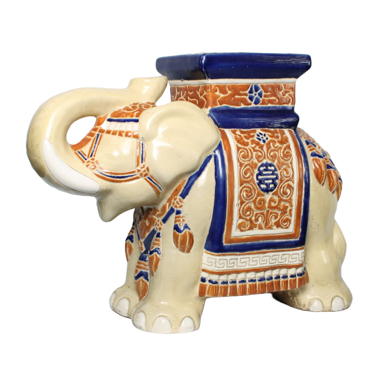 Unique Hand-Painted Ceramic XXL Elephant Plant Stand - Hollywood Regency Style